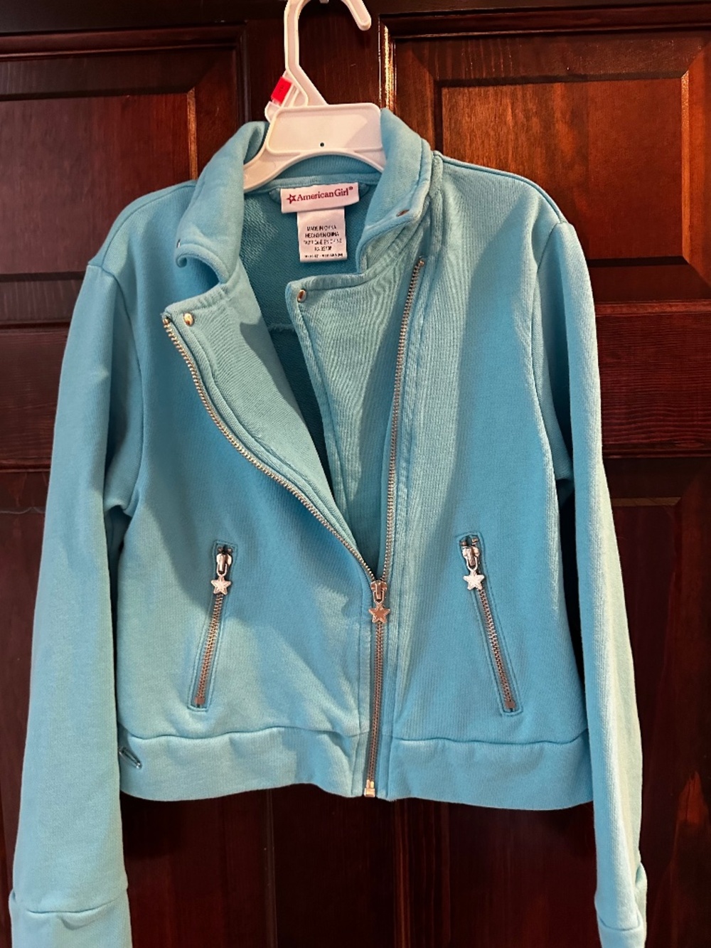 American Girl Truly Me knit jacket. Girl's 10-12 (M) Assym zipper Moto Turquoise